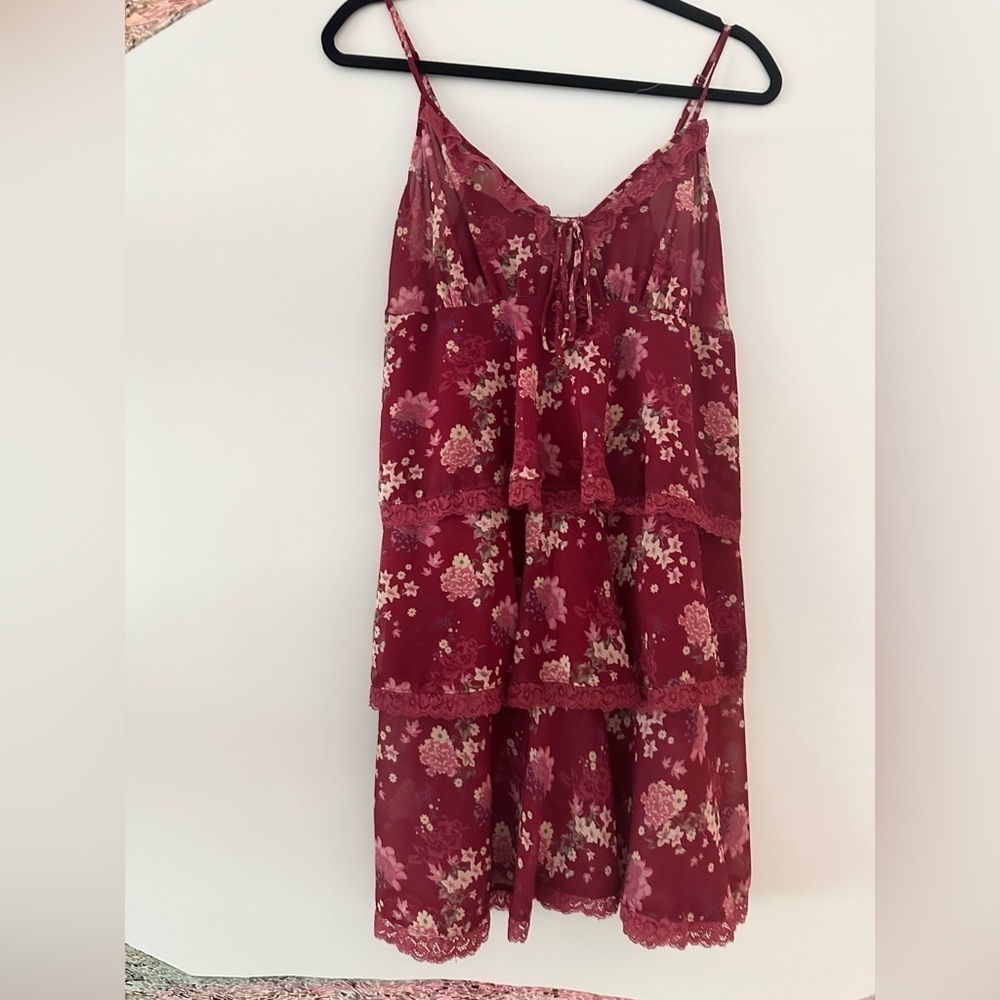 E for Eloise for Anthropologie vintage burgundy floral three tier slip dress M